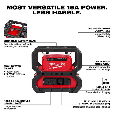 Milwaukee Carry-On Lithium-Ion Power Supply, 120 V, 15 Ah