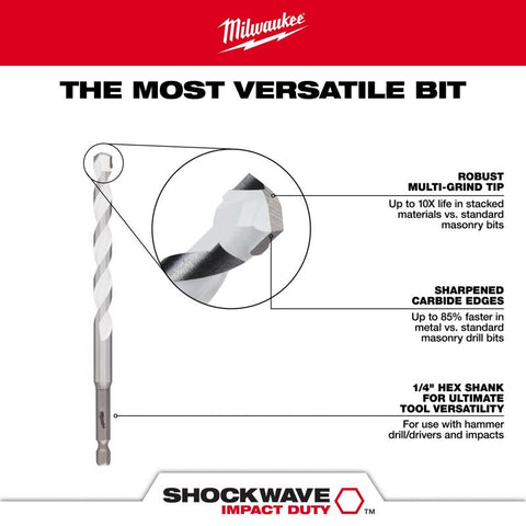 Milwaukee Shockwave Carbide Multi-Material Drill Bit, 1/2 Inch