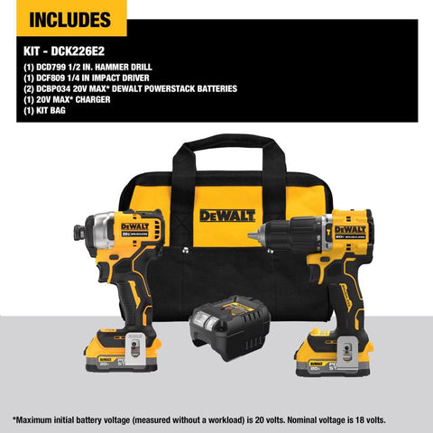 DeWalt DCK226E2 20V MAX ATOMIC Compact Hammer Drill and Impact Driver