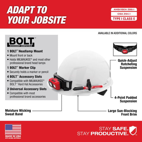 Milwaukee BOLT Front Brim Hard Hat, White