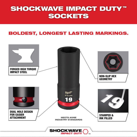 Milwaukee Shockwave Impact Duty Socket Set, Steel, 3/4 inch