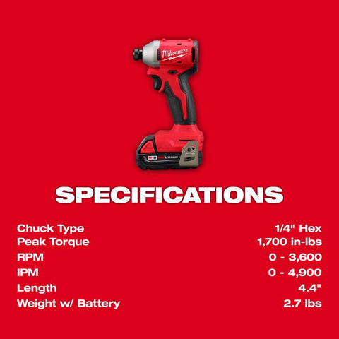 Milwaukee M18 1/4" Imp Driver Kit