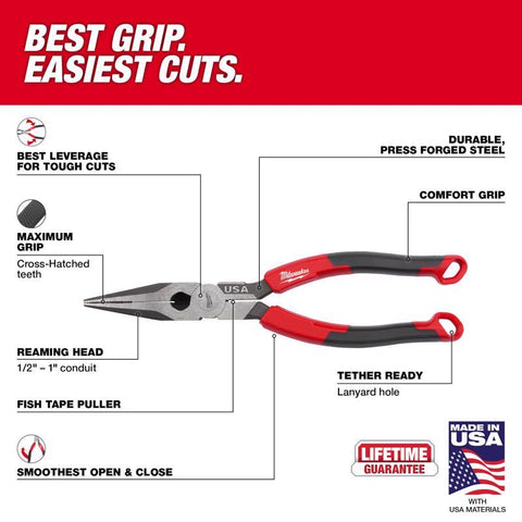 Milwaukee 8" L Nose Comf Pliers