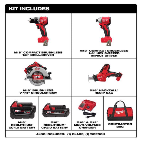 Milwaukee m18 Combo Kit 4tl 2bat