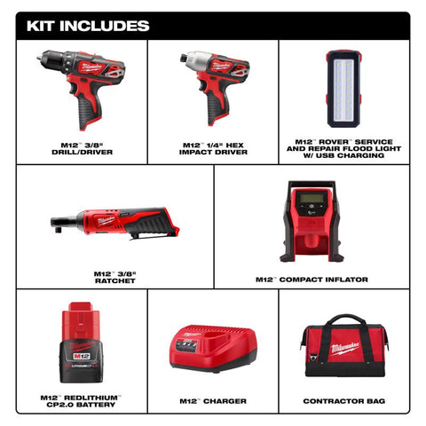 Milwaukee m12 Combo Kit 5tl 2bat