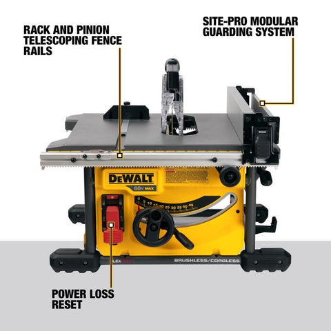 DeWalt Flexvolt Bare Tool Table Saw, 8-1/4", 60 Volt