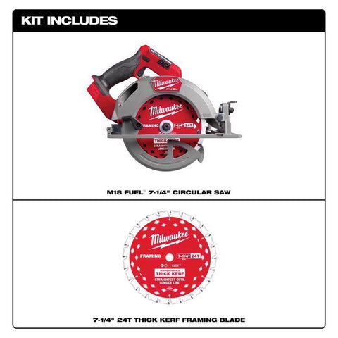 Milwaukee M18 FUEL Circular Saw, Tool Only, 18 V, 12 Ah, 7-1/4 in Dia