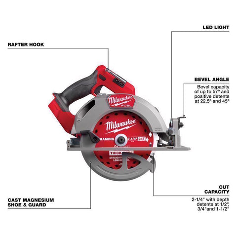 Milwaukee M18 FUEL Circular Saw, Tool Only, 18 V, 12 Ah, 7-1/4 in Dia