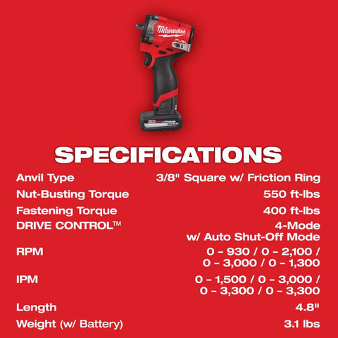 Milwaukee M12 3/8" ImpWrench Kit