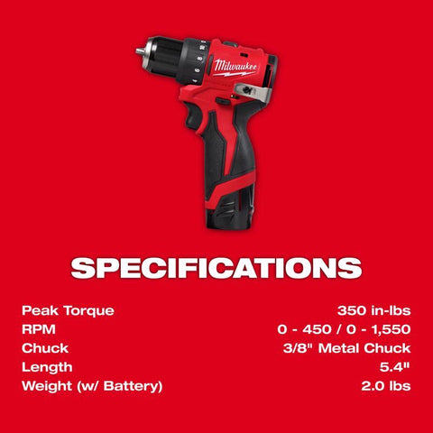 Milwaukee M12 SCPBL Drill Kit