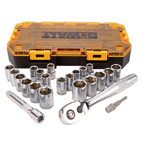DeWalt Metric and SAE Drive Socket Set, 1/2", 23 Piece