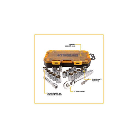 DeWalt Metric and SAE Drive Socket Set, 1/2", 23 Piece