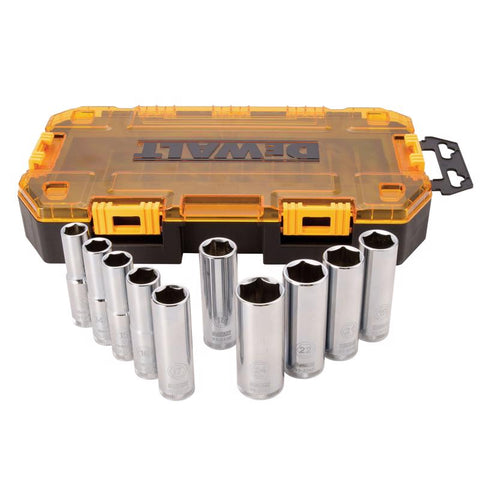 DeWalt Metric 1/2" Drive Deep Socket Set Tough Box Tool Kit, 1/2" mm