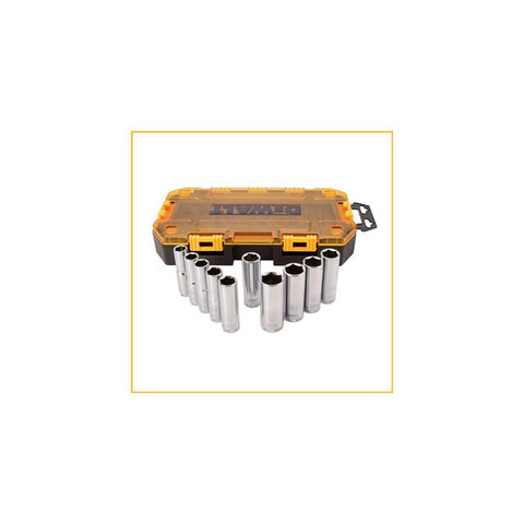 DeWalt Metric 1/2" Drive Deep Socket Set Tough Box Tool Kit, 1/2" mm