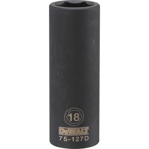 DeWalt Metric 6 Point Deep Impact Socket, 18mm, 1/2" Drive