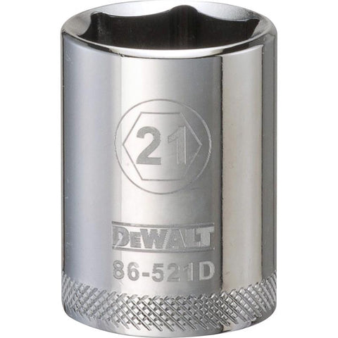 DeWalt Metric Standard Socket, 21 MM, 1/2" Drive