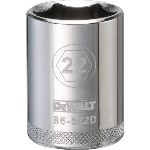 DeWalt Metric Standard Socket, 22 MM, 1/2" Drive