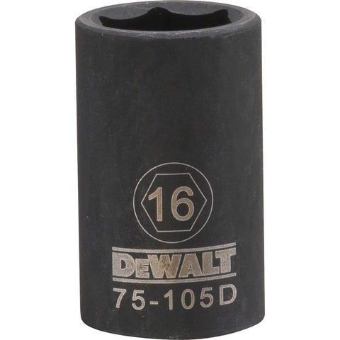 DeWalt Metric 6 Point Impact Socket, 1/2" Drive, 16mm