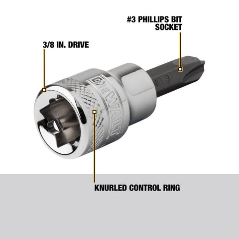 DeWalt Screwdriver Bit Socket, 3/8" Drive, # 3 Bit