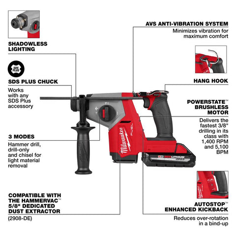 Milwaukee m18 Rtry Hmrdrill 5/8 2b