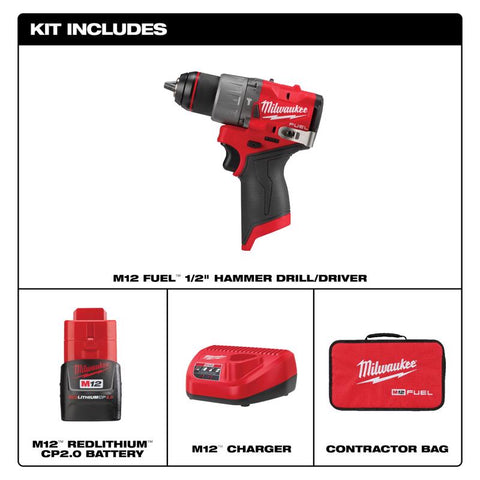 Milwaukee 12v Hmr Drl 1/2" 1bat Mw