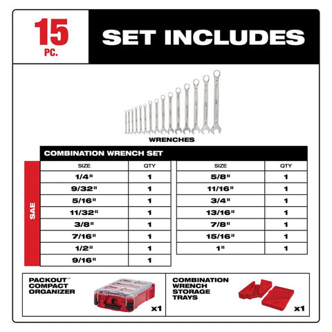 Milwaukee Wrench Set 15p Sae Mw