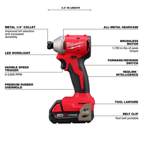 Milwaukee M18 CPBL 1/4" Hex Impct