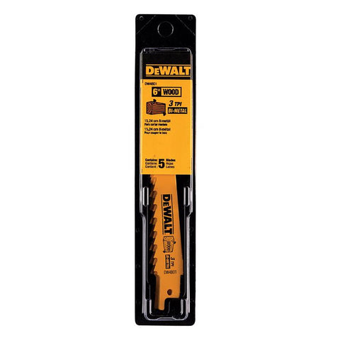 DeWalt "Bi-Metal" 3-Tpi Reciprocating Blades 6" - Pk/5