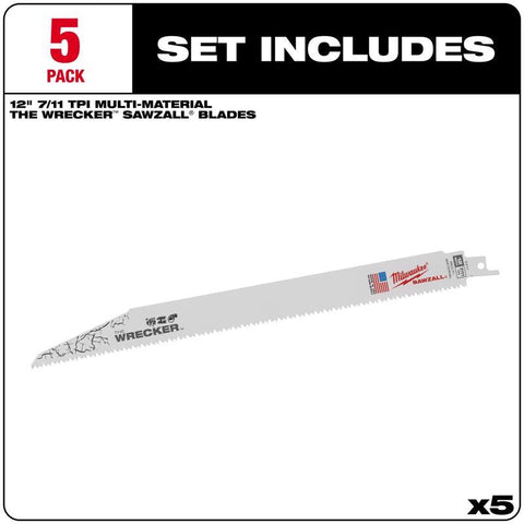 Milwaukee Wrecker 8-TPI Reciprocating Saw Blade 12", Bi-Metal