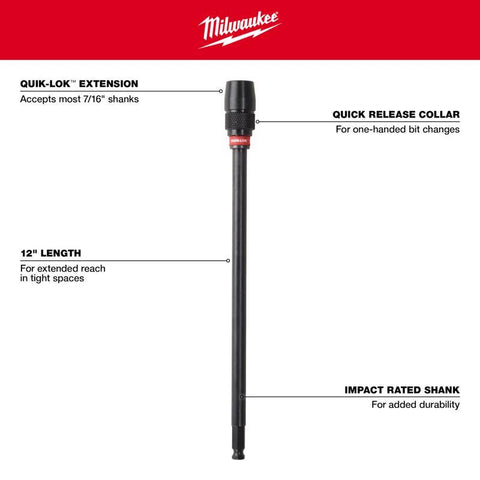 Milwaukee Universal Quik-Lok Extension, 12" x 7/16"