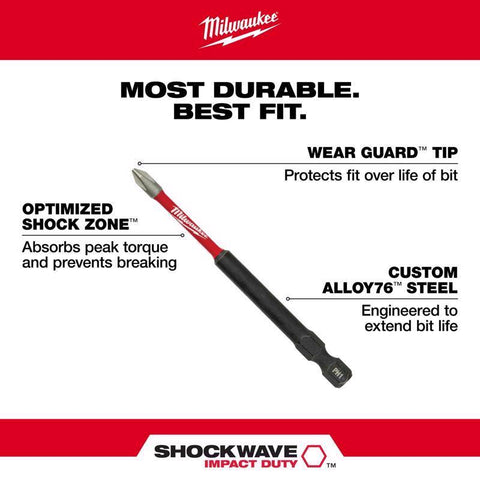 Milwaukee Shockwave Impact Duty Phillips Power Bit, 3-1/2", #2