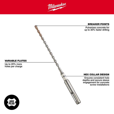 Milwaukee SDS Plus Drill Bit, 3/16" x 7" x 4"