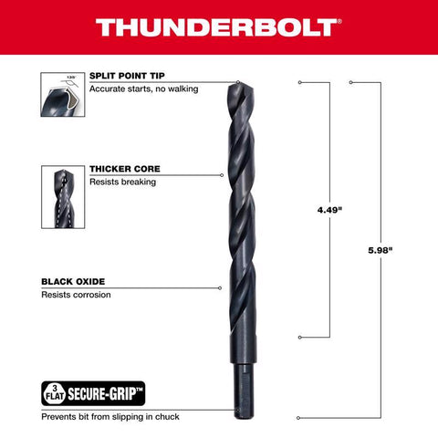 Milwaukee Thunderbolt Black Oxide Drill Bit, 1/2"