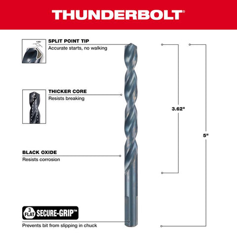 Milwaukee Thunderbolt Black Oxide Drill Bit, 3/8"
