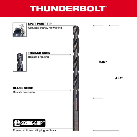 Milwaukee Thunderbolt Black Oxide Drill Bit, 17/64"