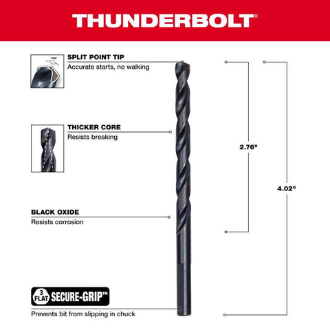 Milwaukee Thunderbolt Black Oxide Drill Bit, 1/4"