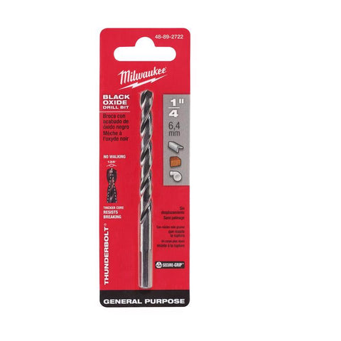 Milwaukee Thunderbolt Black Oxide Drill Bit, 1/4"