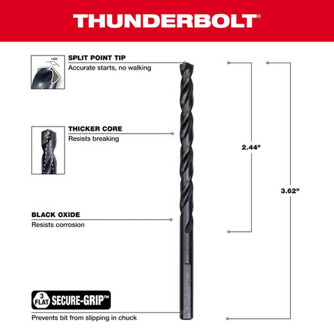 Milwaukee Thunderbolt Black Oxide Drill Bit, 13/64"