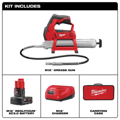 Milwaukee M12 Cordless Lithium-Ion Grease Gun Kit, 12V
