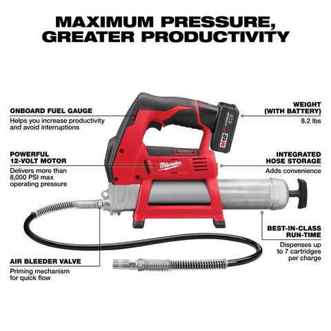 Milwaukee M12 Cordless Lithium-Ion Grease Gun Kit, 12V