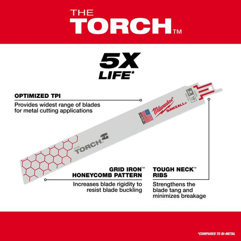 Milwaukee 18 TPI Sawzall Torch Reciprocating Saw Blade, 9"