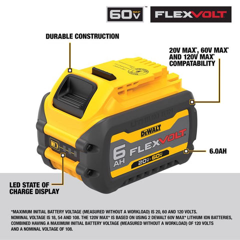 DeWalt Flex Volt Lithium-Ion Battery, 6.0 Ah, 20/60V