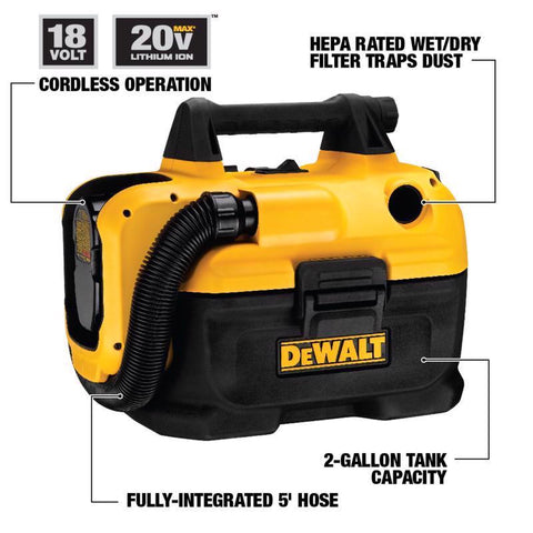 DeWalt 18/20V MAX Cordless Wet-Dry Vacuum, 5' Hose