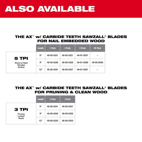 Milwaukee 48-00-5221 The AX Sawzall Reciprocating Saw Blade, 9", 5 TPI