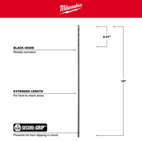 Milwaukee 3/16x12 BLK Oxide Bit