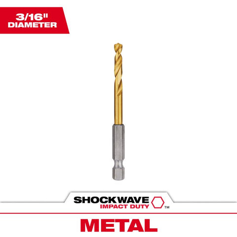 Milwaukee SHOCKWAVE Impact Duty Titanium Drill Bits, RED HELIX, 3/16"