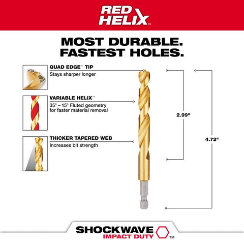Milwaukee Shockwave Titanium Hex Shank Drill Bit, 25/64"