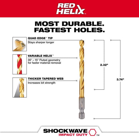 Milwaukee Shockwave Hex Shank Drill Bit, Titanium