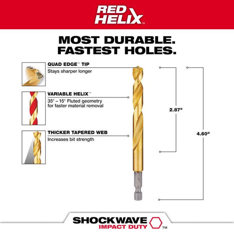 Milwaukee SHOCKWAVE Impact Duty Titanium Drill Bits,RED HELIX, 23/64"