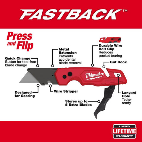 Milwaukee Fastback Press and Flip Utility Knife, 6-3/4"